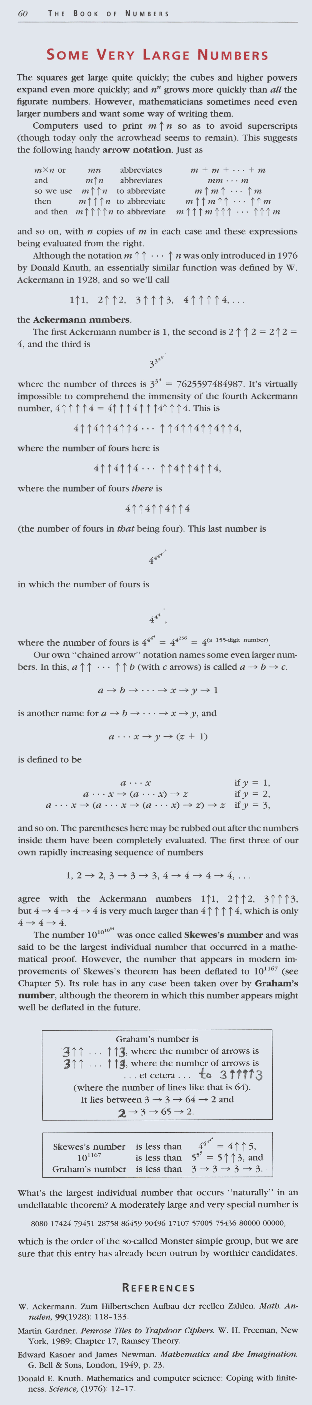 Pages on Conway's chained arrows from the Book of Numbers