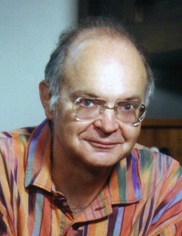 Donald Knuth in orange striped shirt