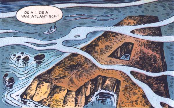 Floating on smoke high above a letter A island in the Atlantic